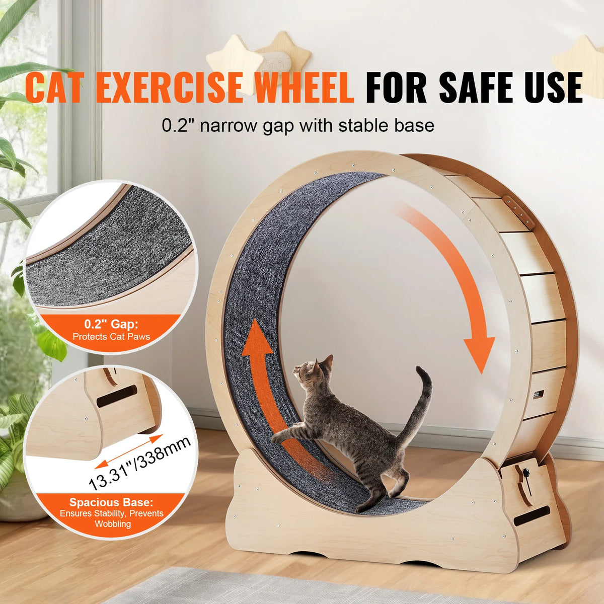 Premium Wooden Cat Treadmill Wheel With Removable Carpet Surface