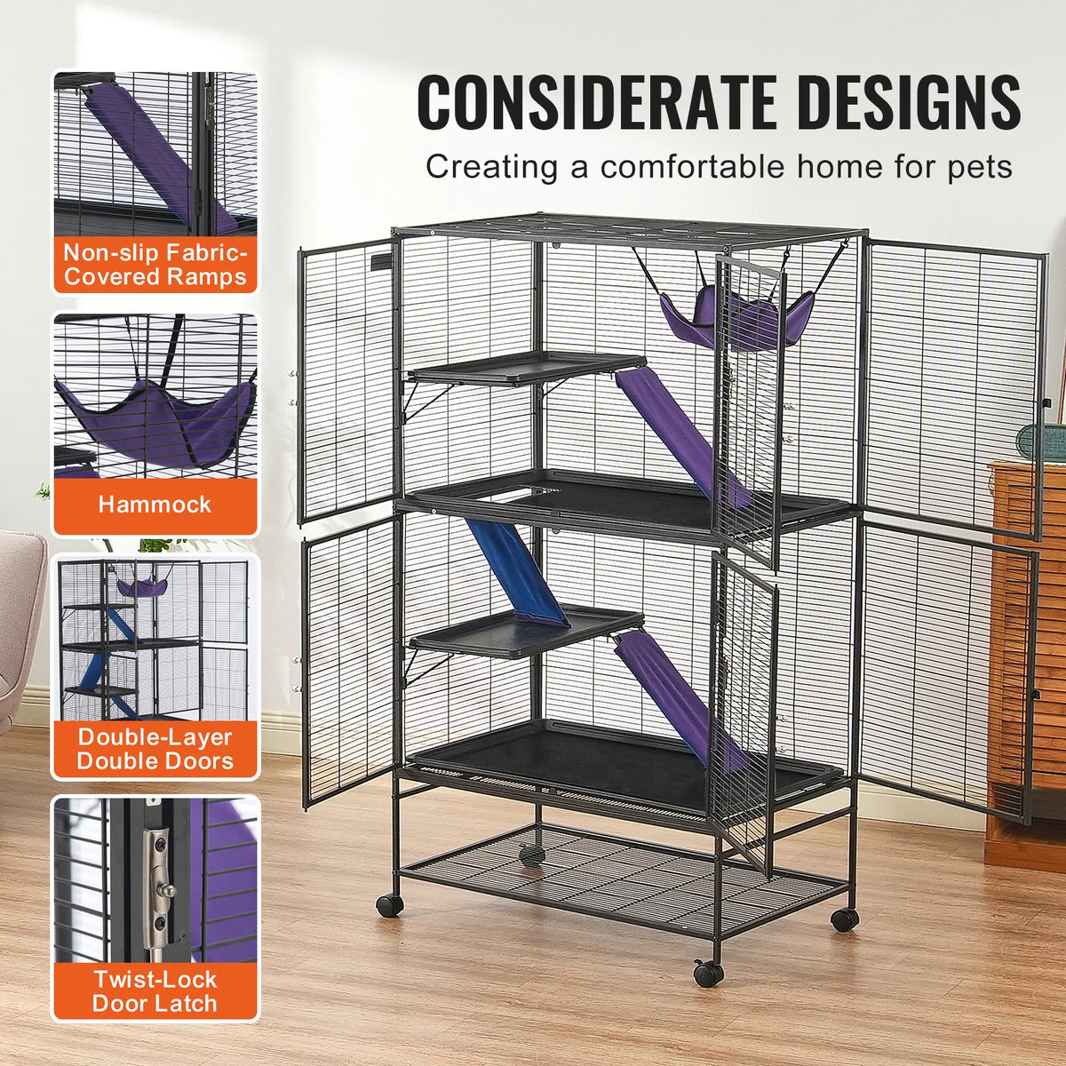 SucceBuy Rolling Metal Small Animal Cage For Pets And Rodents
