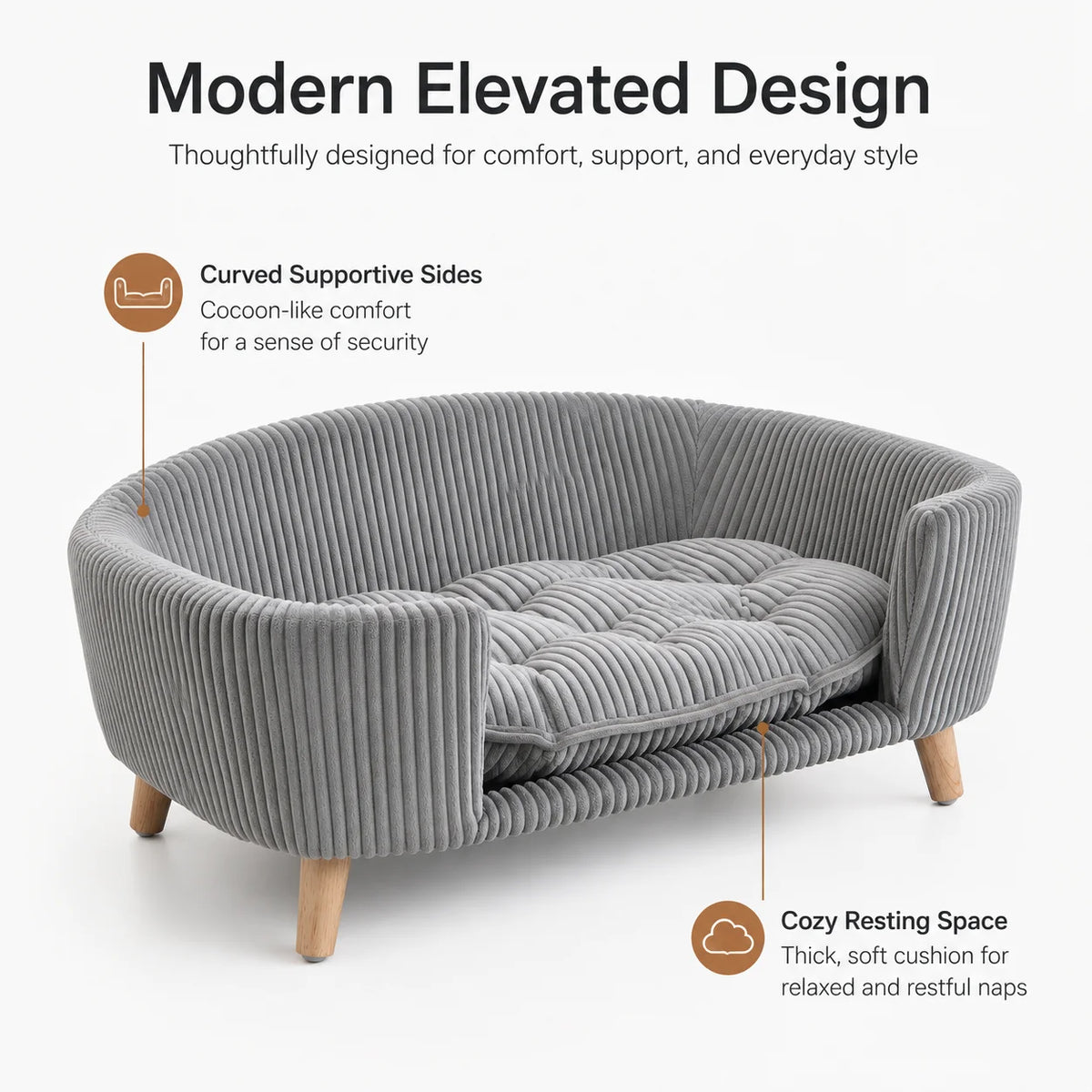 Elevated Corduroy Pet Sofa Bed With Rubber Wood Legs