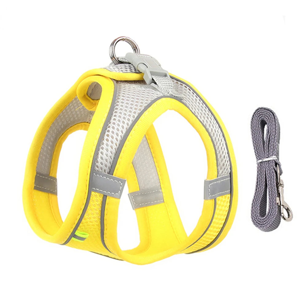 Puppy Cat Vest Harness With Leash Breathable Mesh Pet Chest Straps For Chihuahua York Harnesses Reflective Bulldog Walking Leash