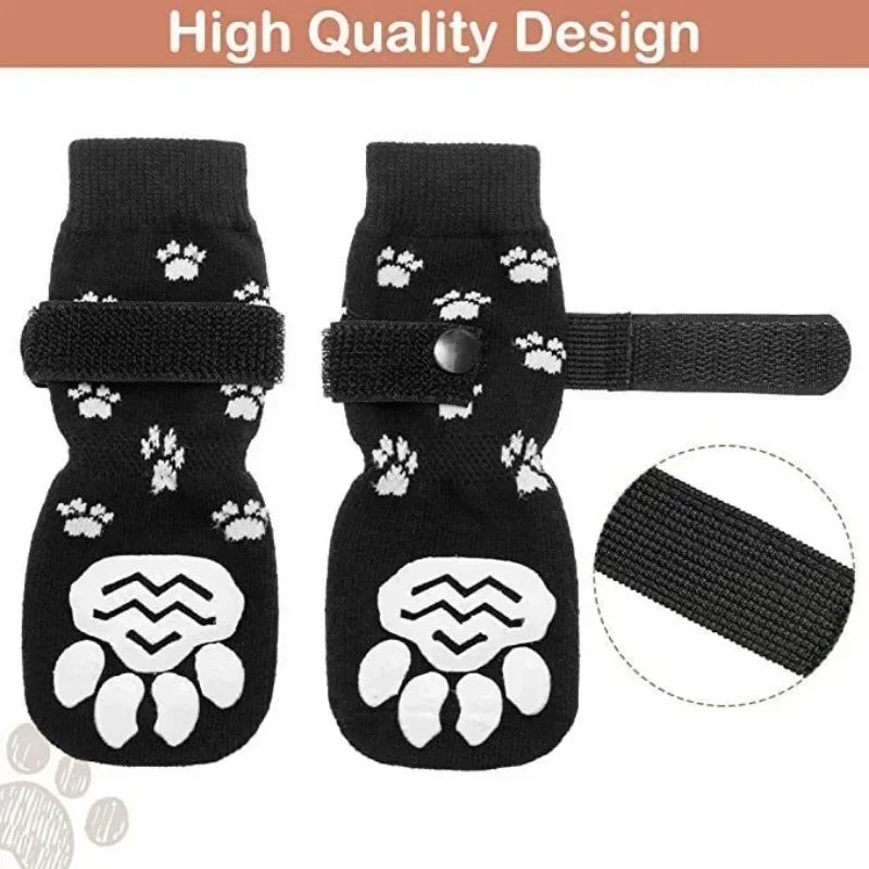 4pcs  Anti-Slip Dog Socks Adjustable Pet Non-Slip Paw Protection with Paw Pattern  Puppy Dog Indoor  Control Wear on Floor