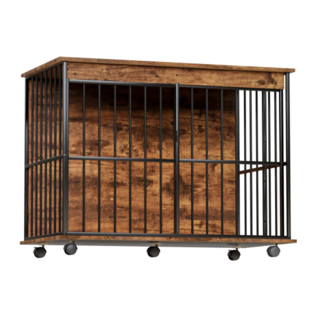 Large Dog Crate Furniture with Sliding Door, Wooden Pet Kennel End Table & Coffee Table for Living Room, Sturdy MDF Dog Cage House for Medium Large Dogs, Easy Assembly