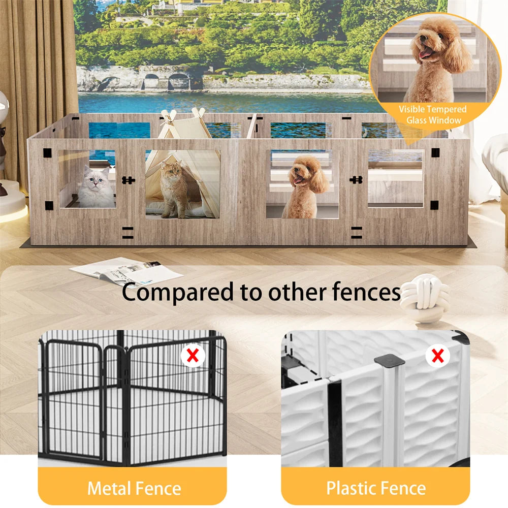 Borwart Tempered Glass Dog Playpen Whelping Box With Mat