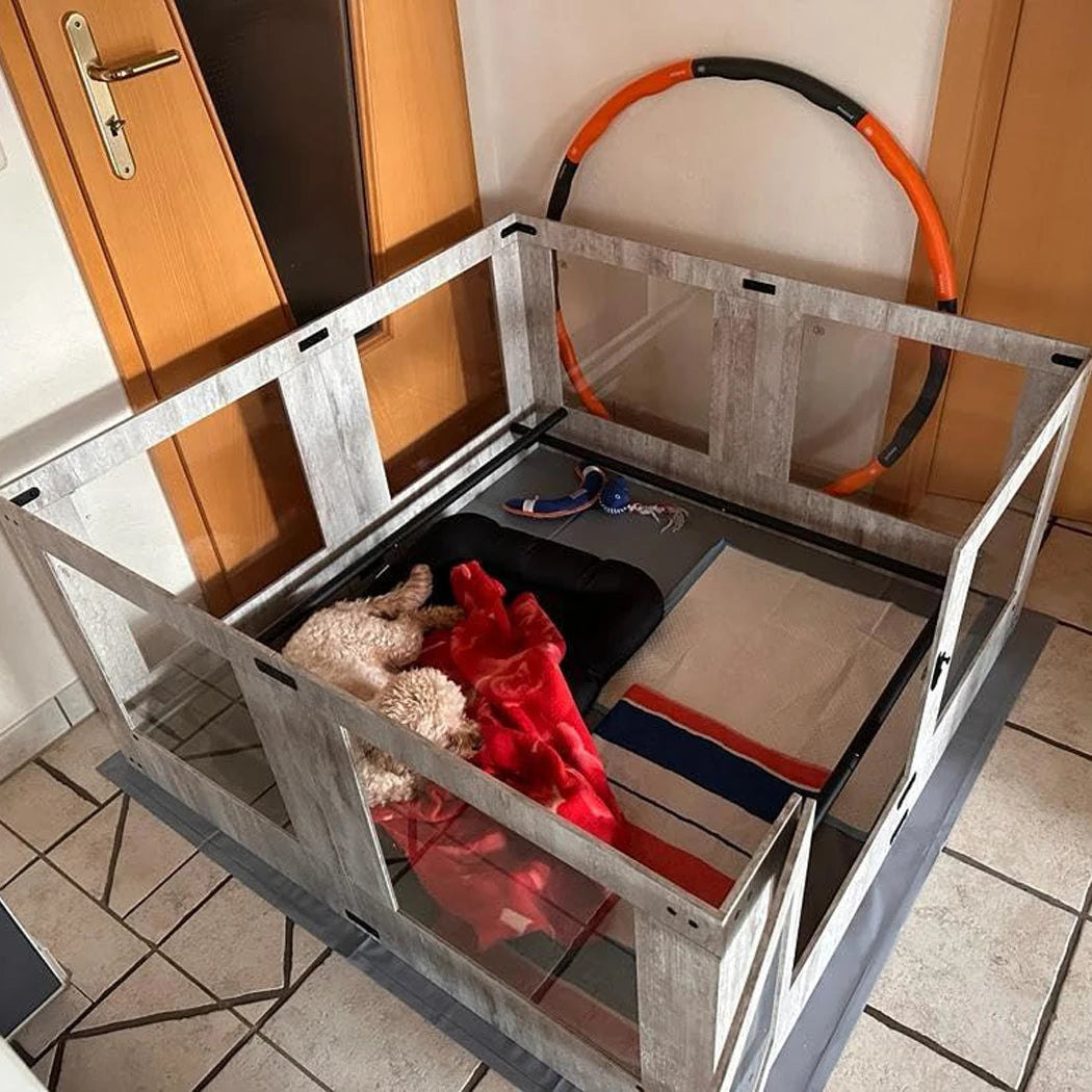 Borwart Heavy Duty Indoor Glass Dog Playpen With Waterproof Mat