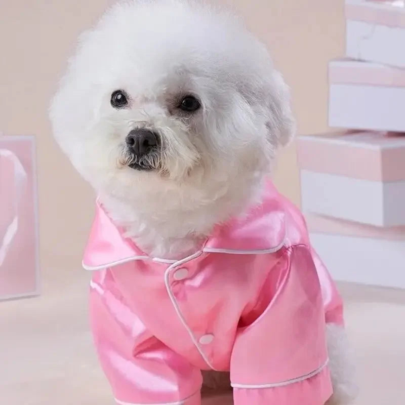 Cute Pet Silk Button Closure Pajamas for Dogs and Cats