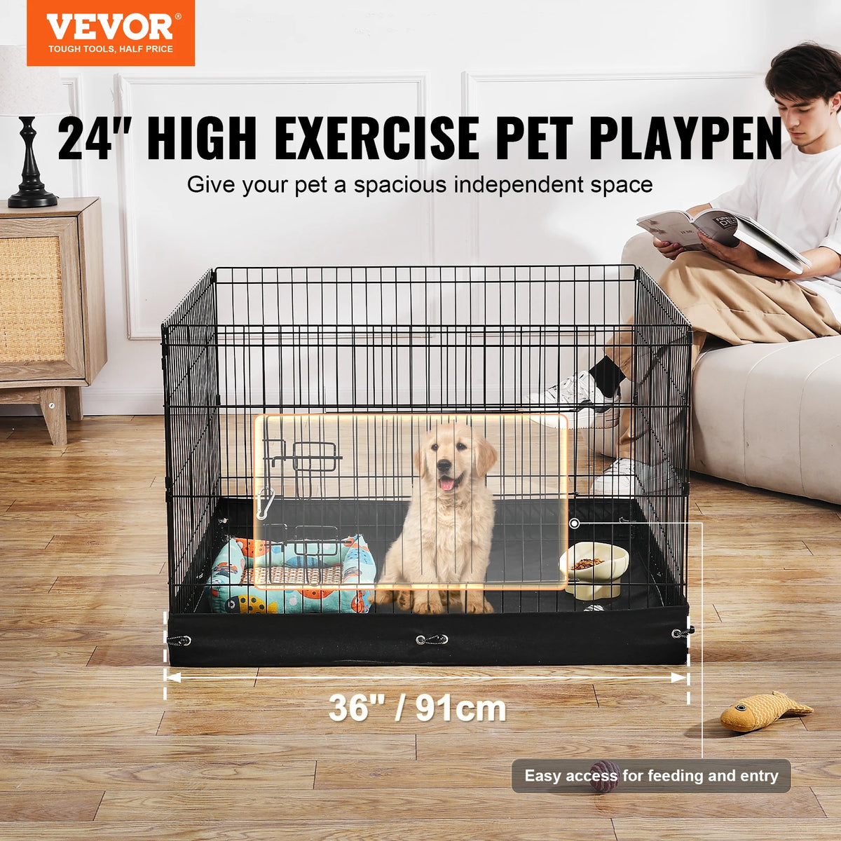 Vevor Foldable Metal Dog Playpen With Durable Wire Gate