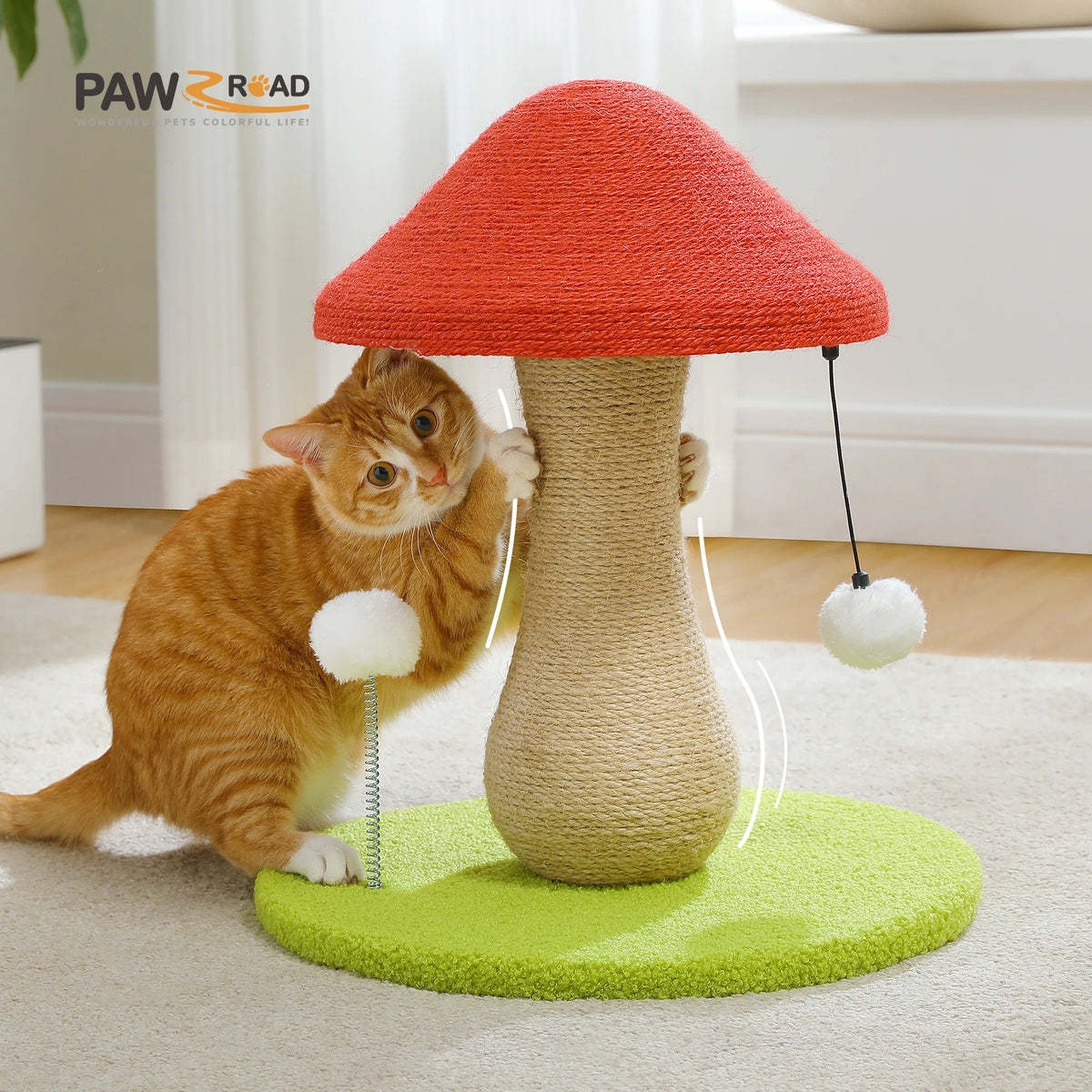 PAWZ Road Mushroom Cat Scratcher With Sisal Pompom Toy