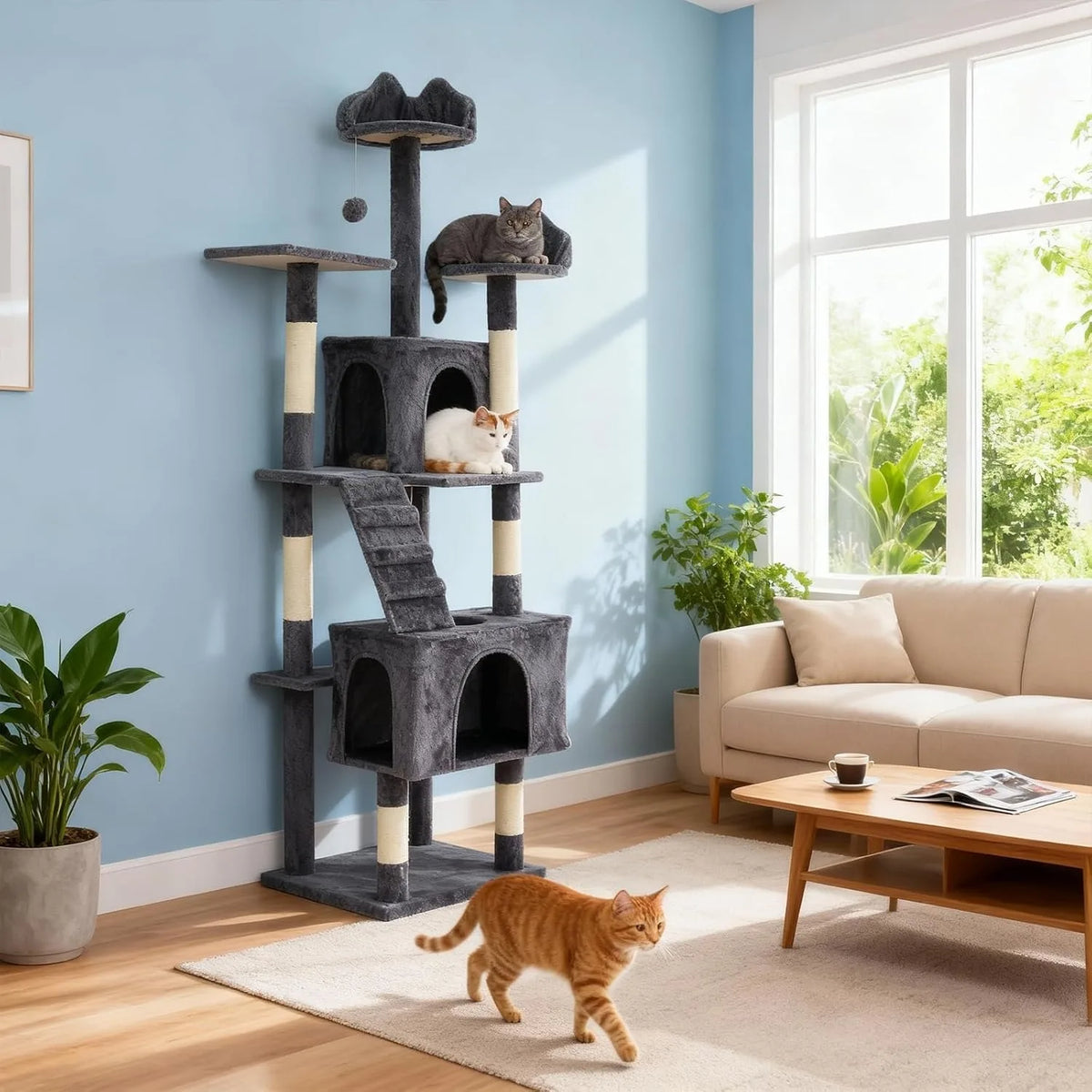Multi Level Cat Tree With Sisal Scratching Posts And Hammock