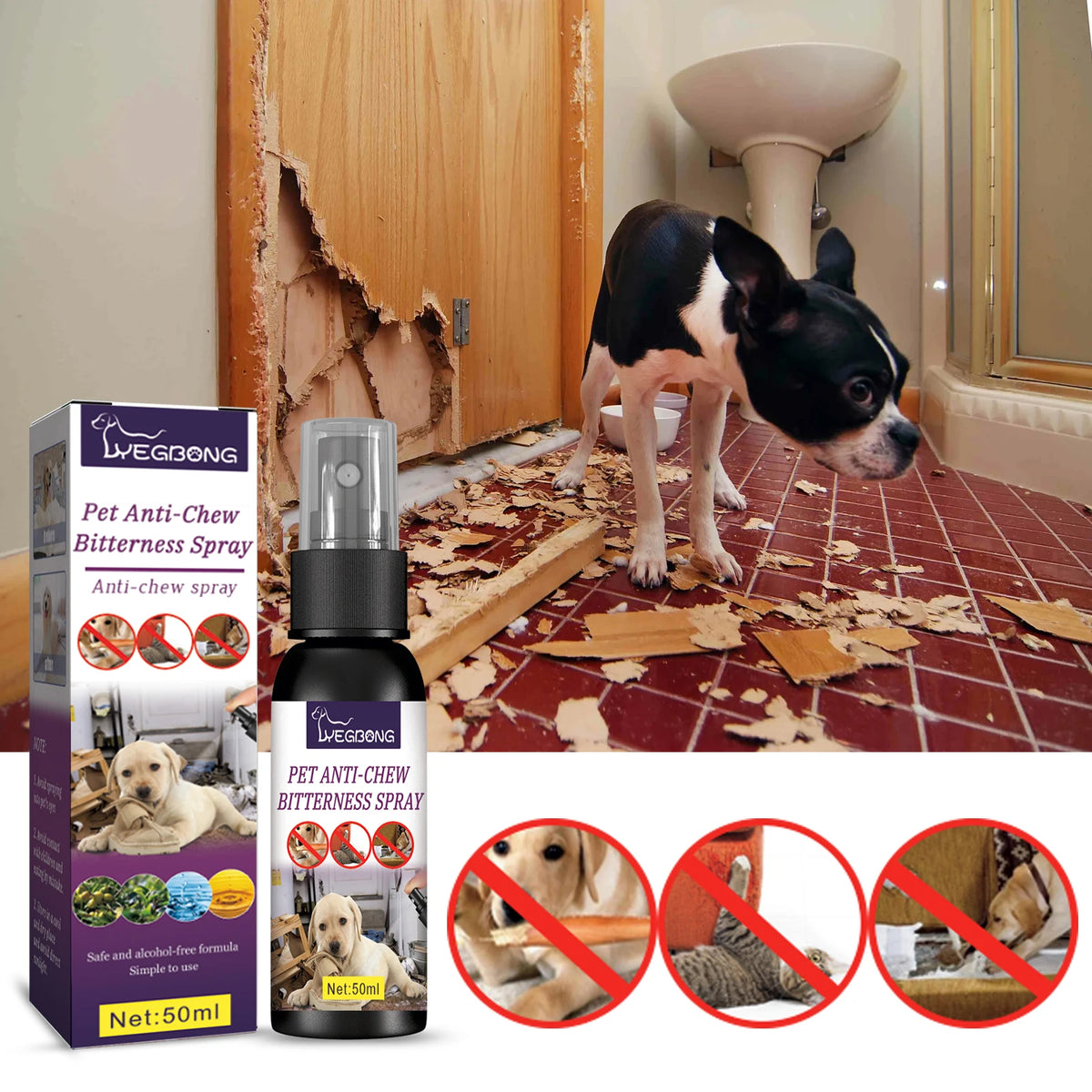 Pet Anti-Chew Bitter Spray, Dog Behavior Training Deterrent Spray, Stop Biting Chewing Scratching, Protect Furniture Shoes Household Items