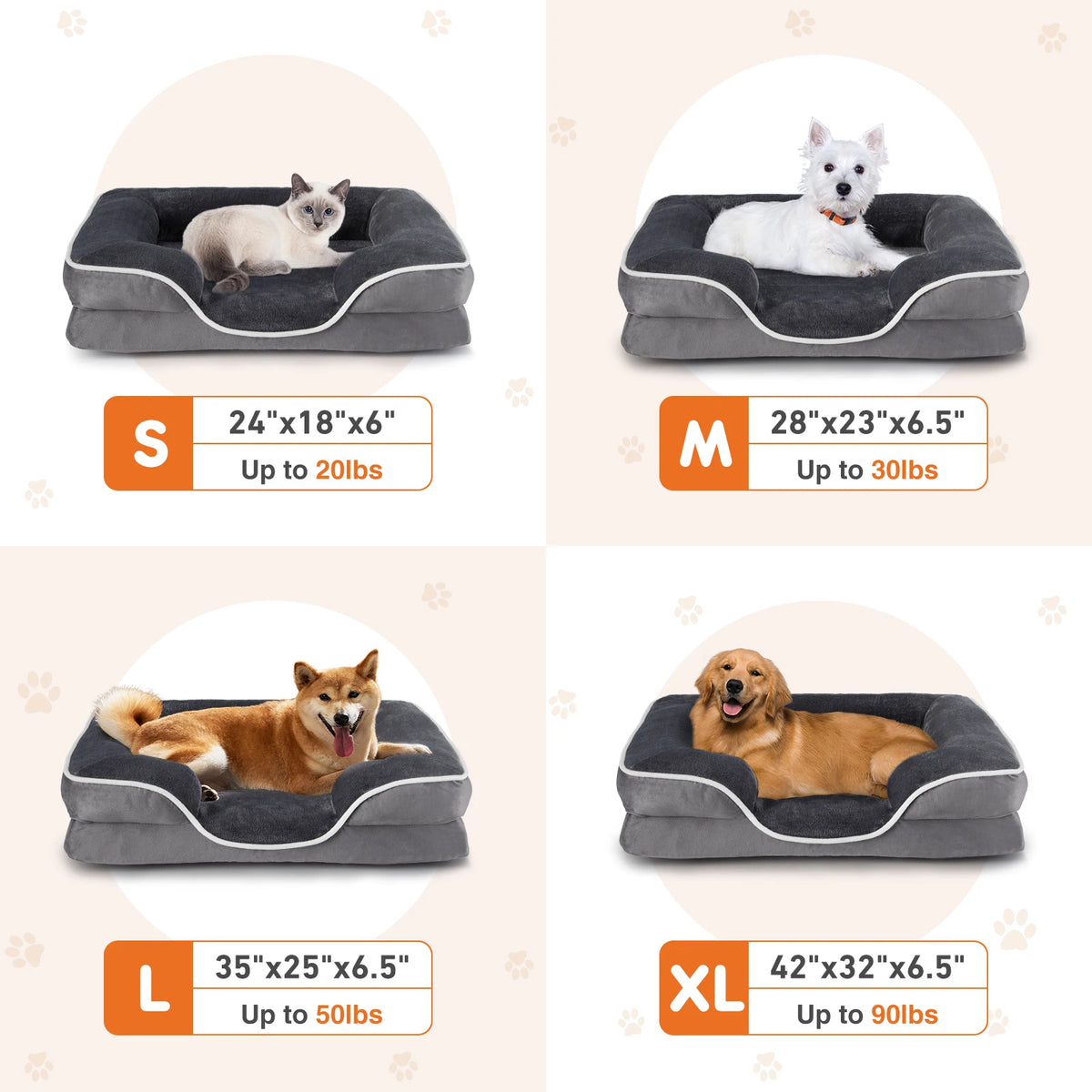 JHK Orthopedic Memory Foam Dog Bed With Washable Removable Cover