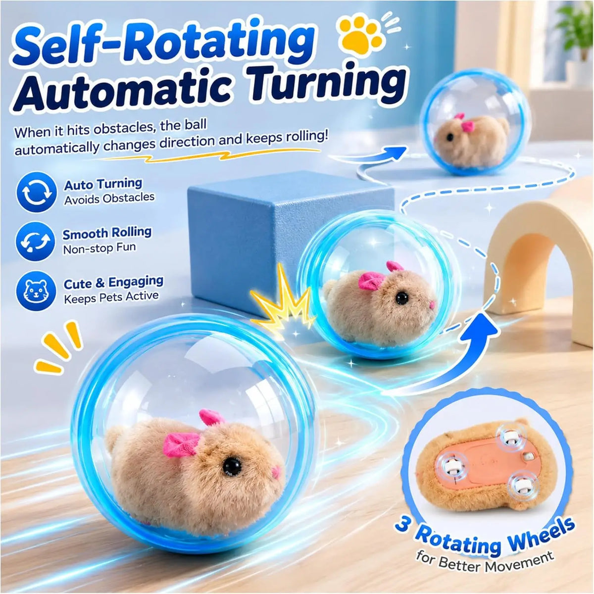 Self Rotating Obstacle Avoidance Cat Toy Ball for Indoor Exercise