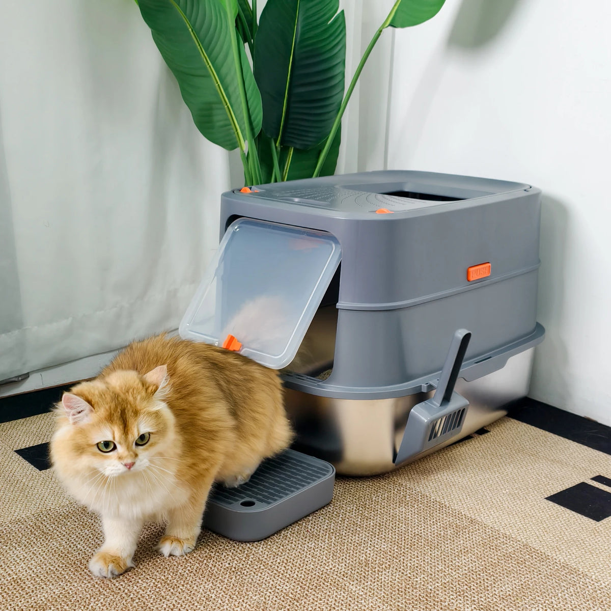 Stainless Steel Enclosed Cat Litter Box With Removable Lid