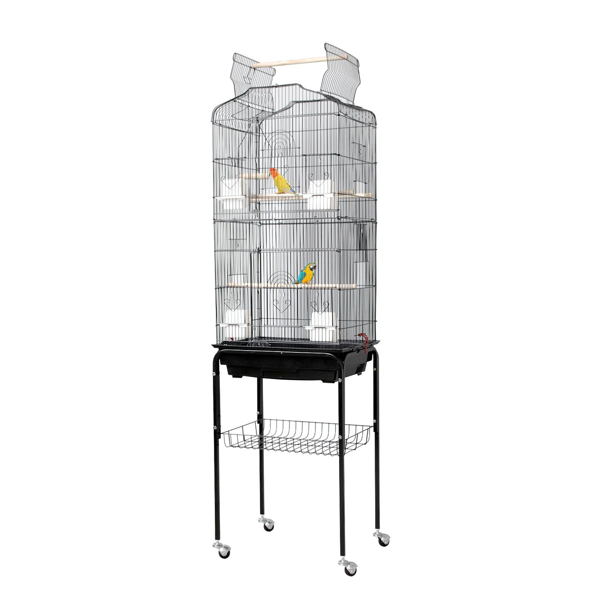 HiMISS Large Bird Cage With Rolling Stand And Storage Shelf
