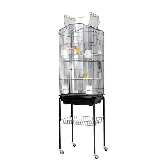 HiMISS Large Bird Cage With Rolling Stand And Storage Shelf
