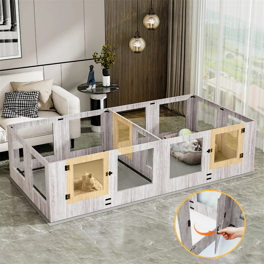 Borwart Tempered Glass Dog Playpen Whelping Box With Mat