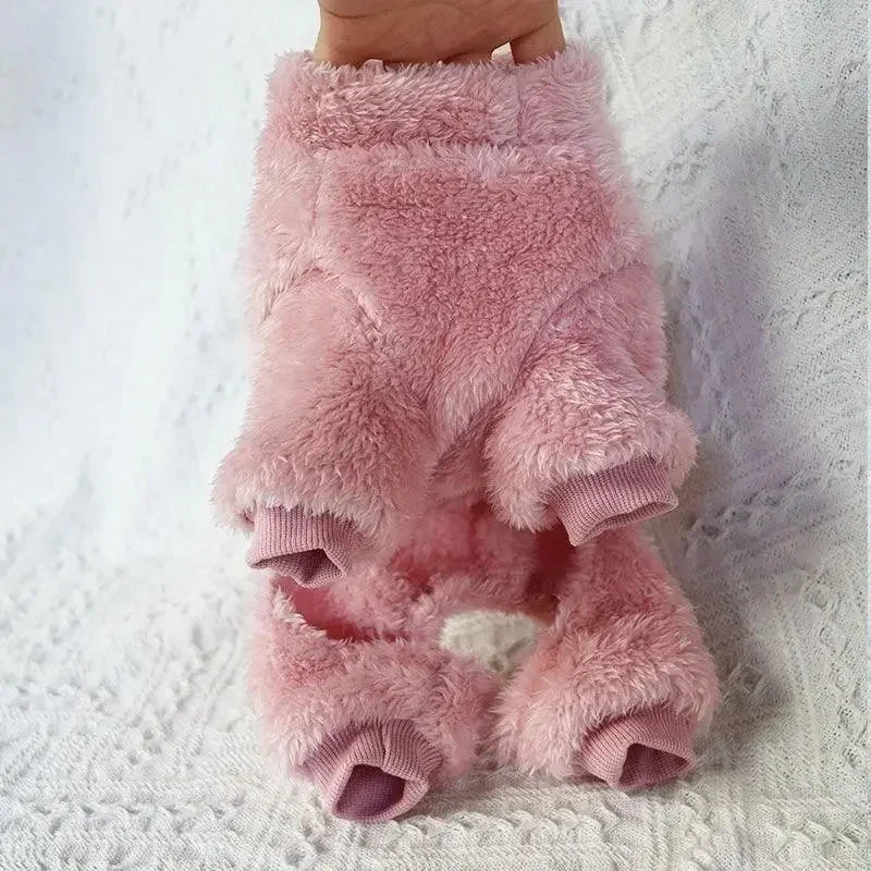 Warm Fleece Dog Jumpsuit With Pull Ring for Puppies