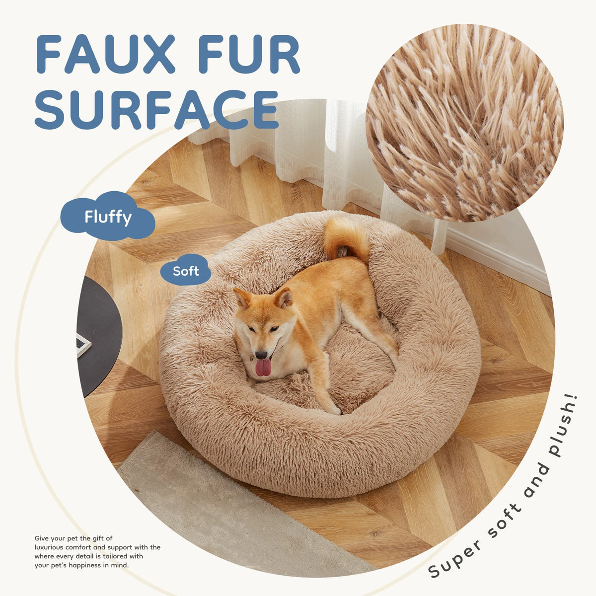 MCQ Round Plush Faux Fur Machine Washable Orthopedic Dog Bed