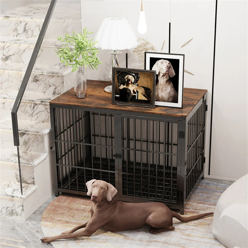 Borwart Wooden Elevated Dog Crate Kennel With Removable Tray
