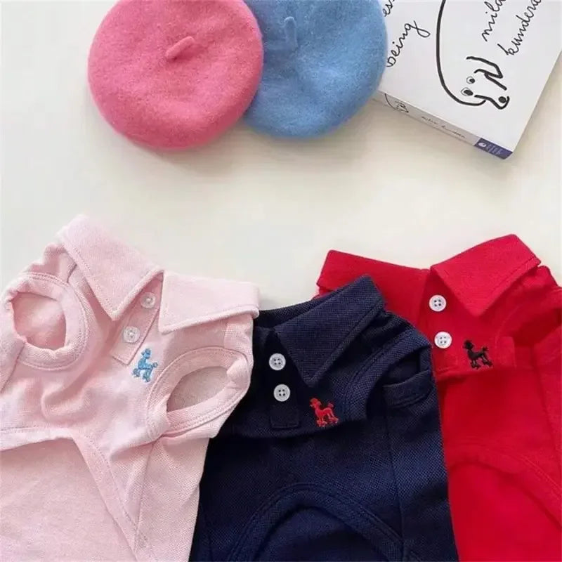 Pet Two Piece Polo Shirt and Embroidered Vest Clothing Set