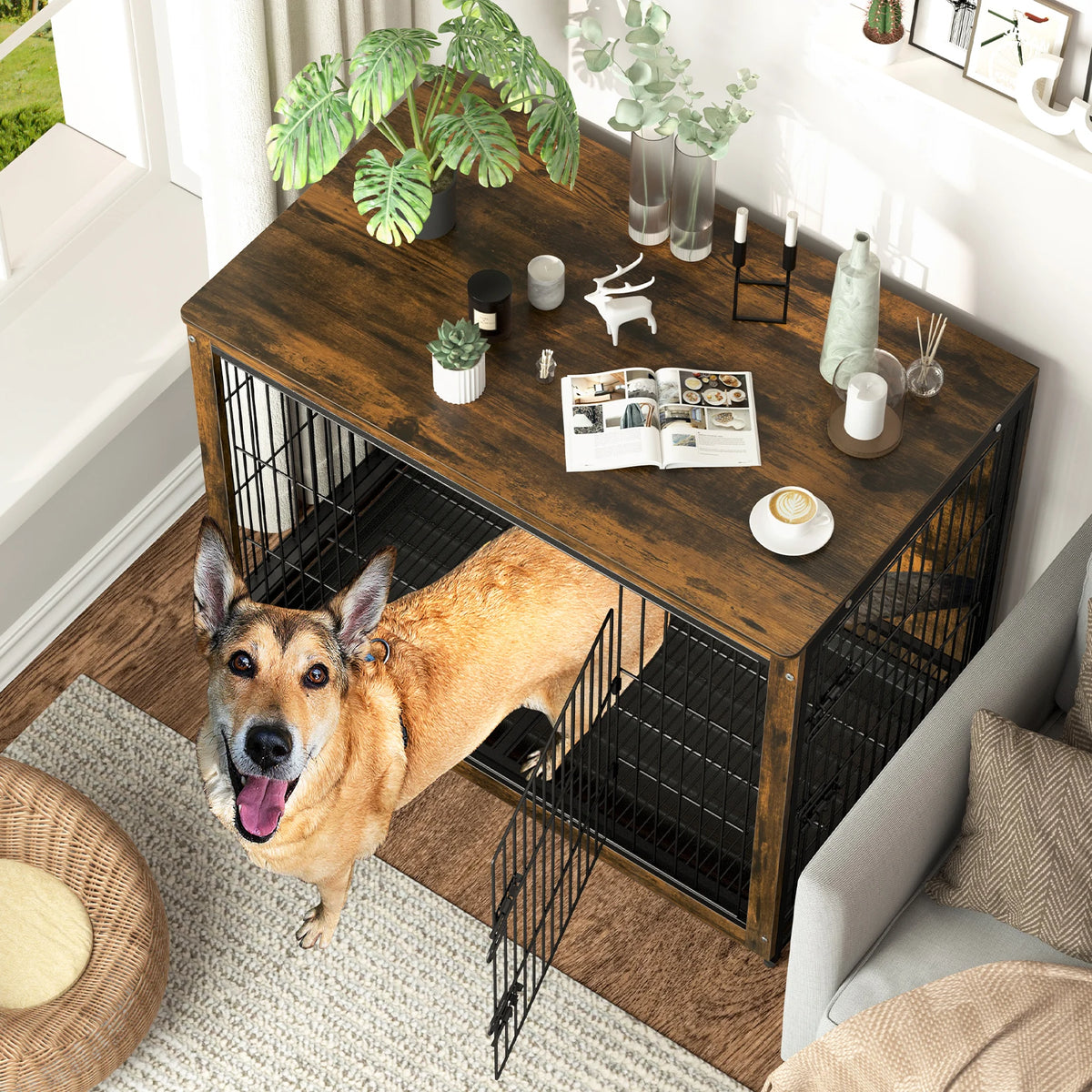 Bingopaw Wooden Pet Cage With Double Doors And Tray