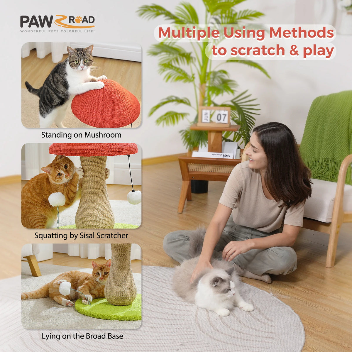 PAWZ Road Mushroom Cat Scratcher With Sisal Pompom Toy