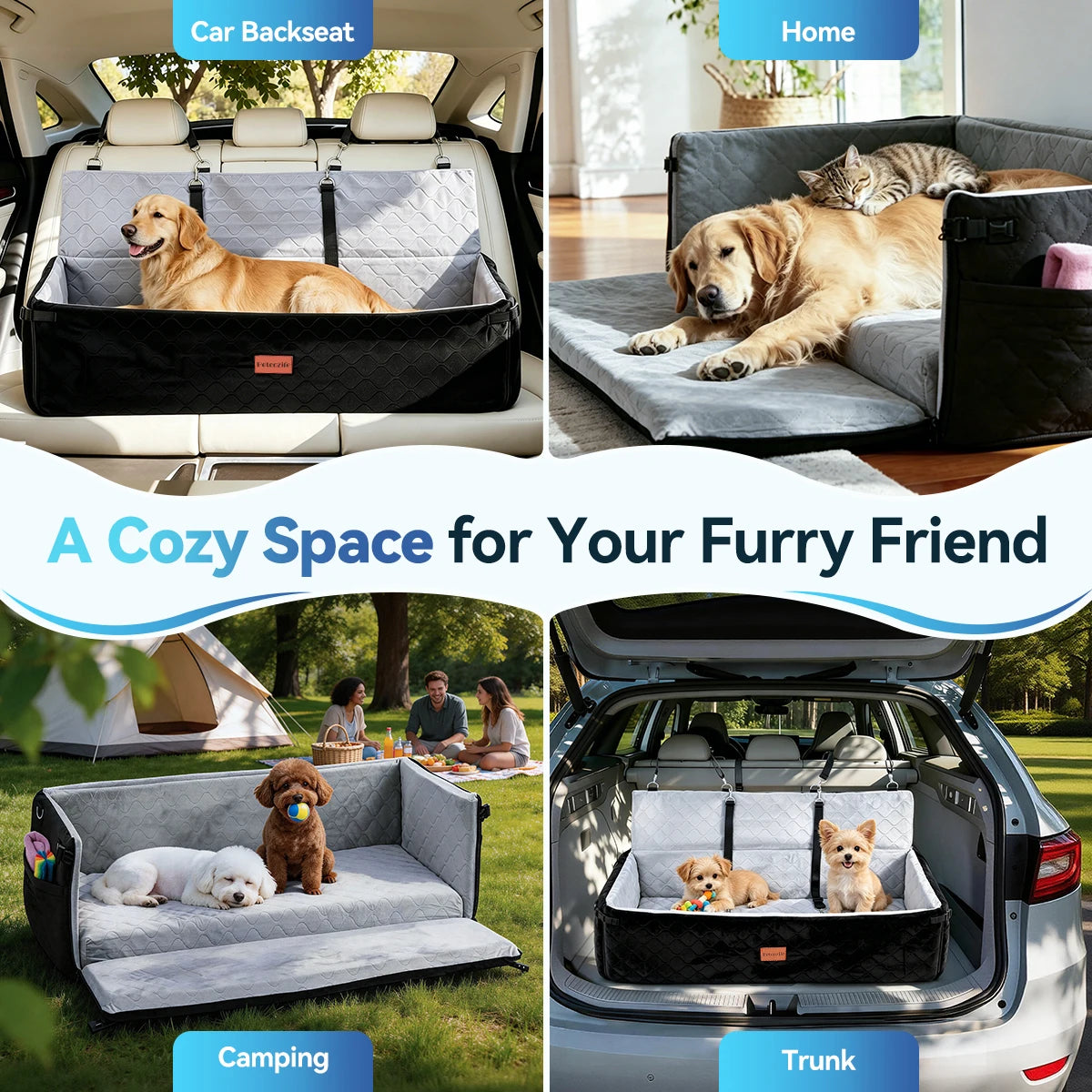 Domipet Dog Car Seat With Thick Cushion And Safety Leashes