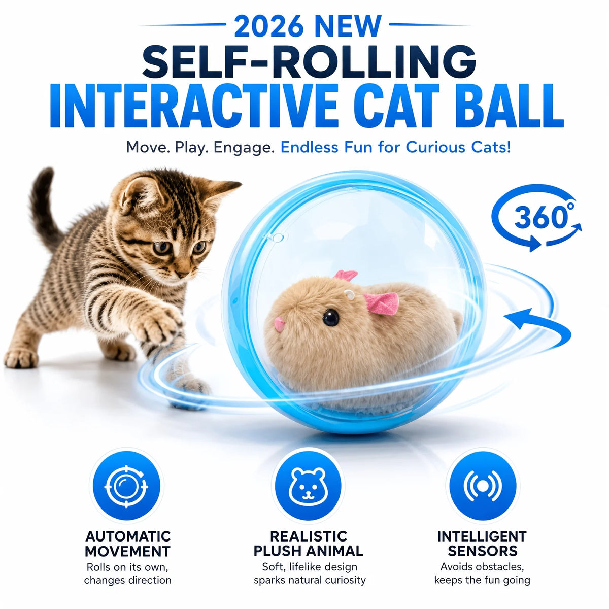 Self Rotating Obstacle Avoidance Cat Toy Ball for Indoor Exercise