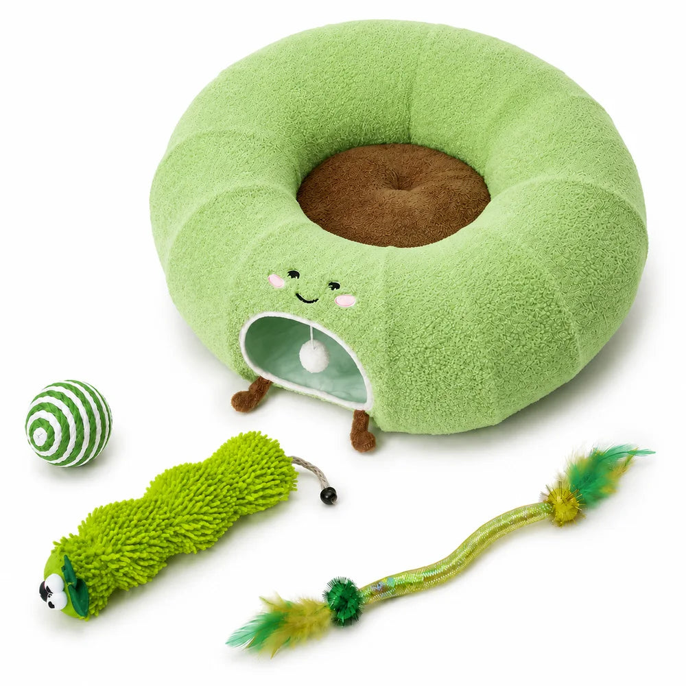 Convertible Cat Tunnel Bed With Plush Donut Cushion Play Hideaway