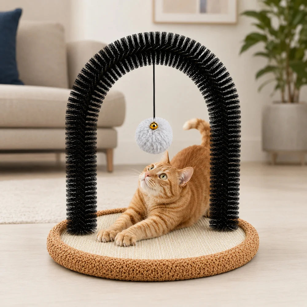 Cat Self Groomer Arch With Sisal Scratcher And Hanging Toy