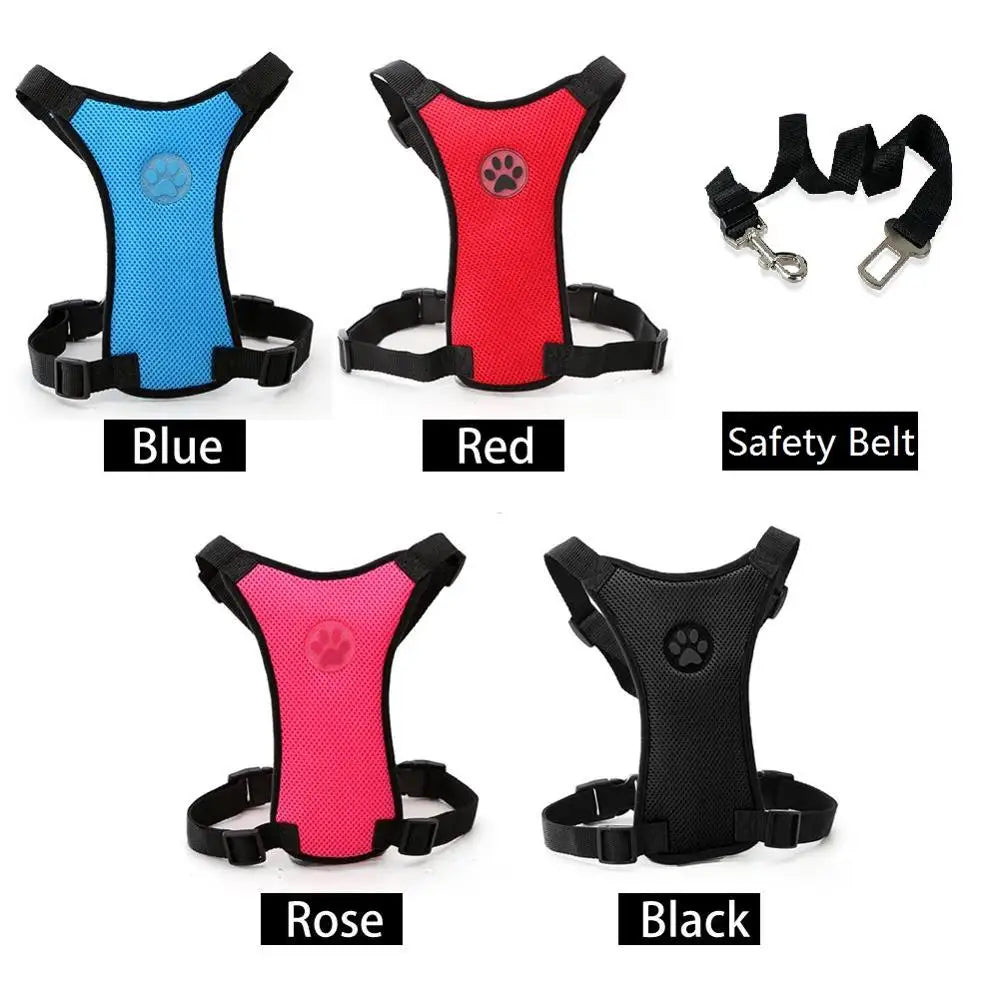 Adjustable Dog Vehicle Seatbelt Harness With Breathable Mesh Design
