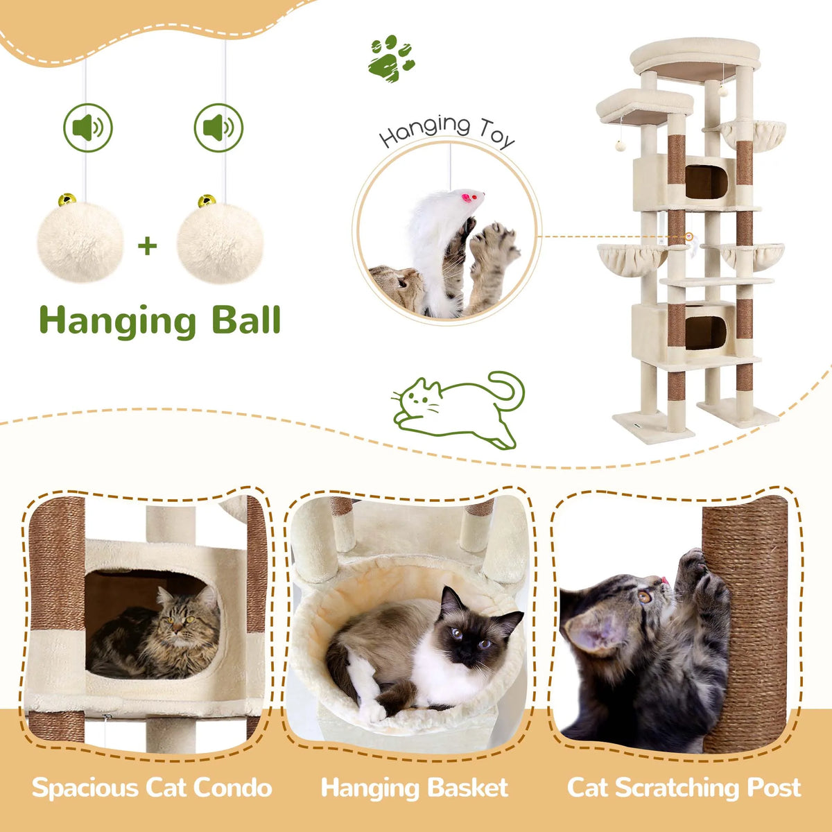 Globlazer Adjustable Multi-Level Cat Tree Tower with Condos and Hammocks