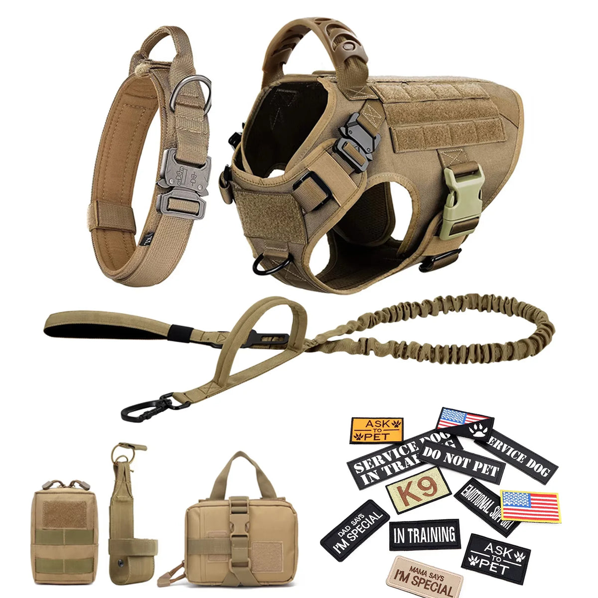 Petravel Tactical Dog Harness Vest With Collar Leash Set