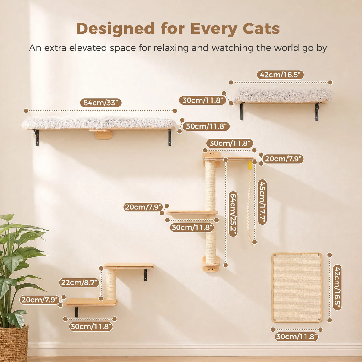 PAWZ Road Wooden Cat Climbing Wall Shelves Sisal Scratching Posts