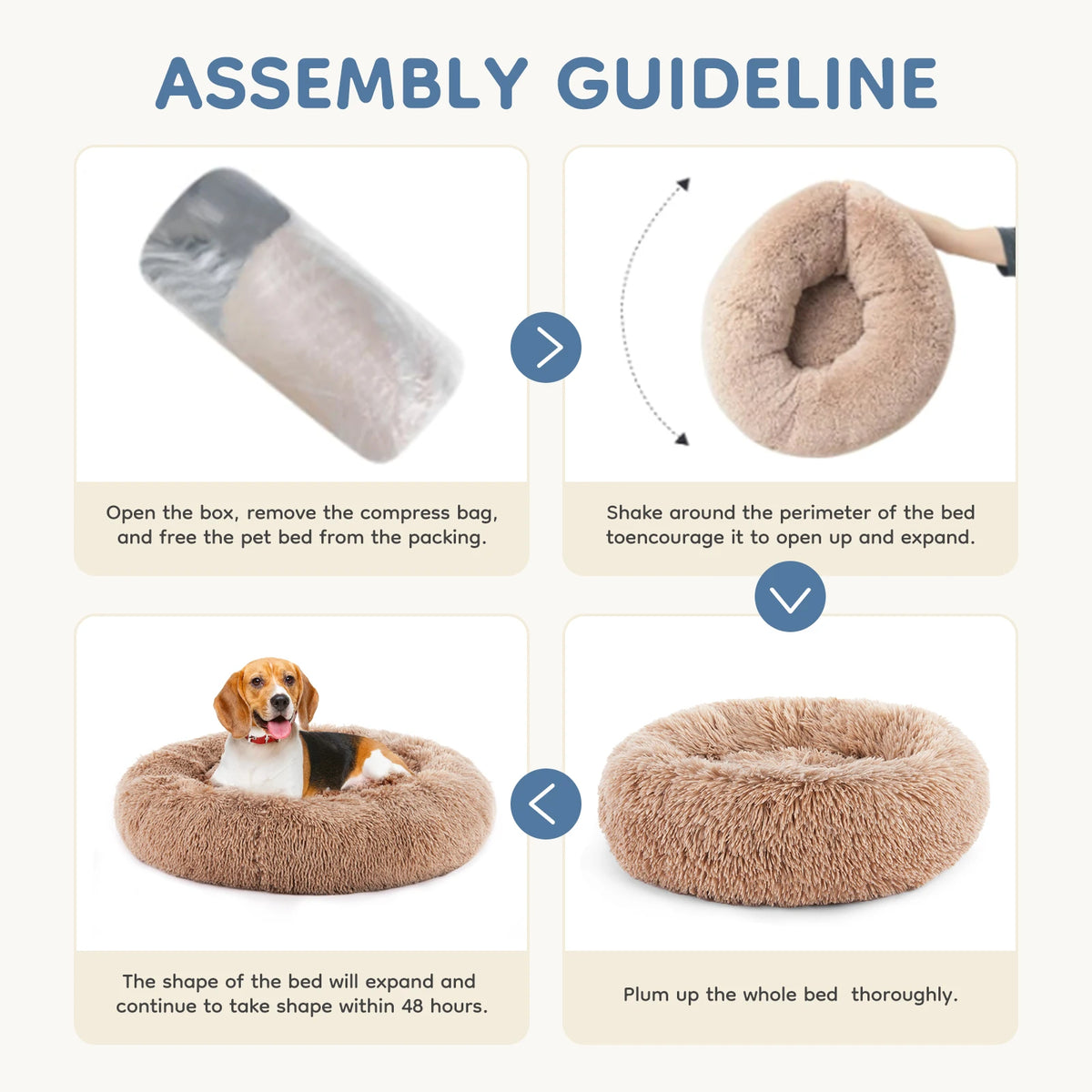 MCQ Round Plush Faux Fur Machine Washable Orthopedic Dog Bed