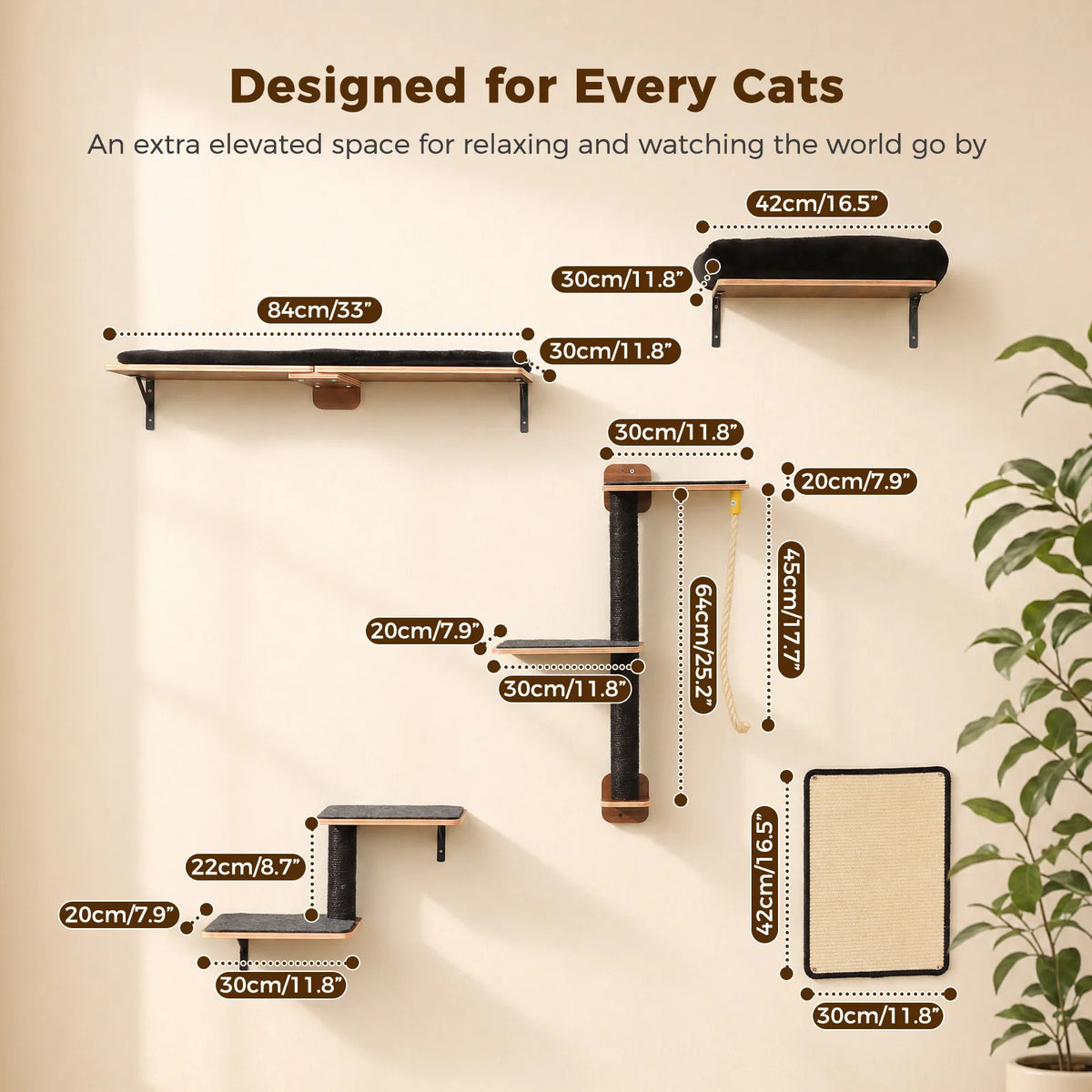PAWZ Road Wooden Cat Climbing Wall Shelves Sisal Scratching Posts