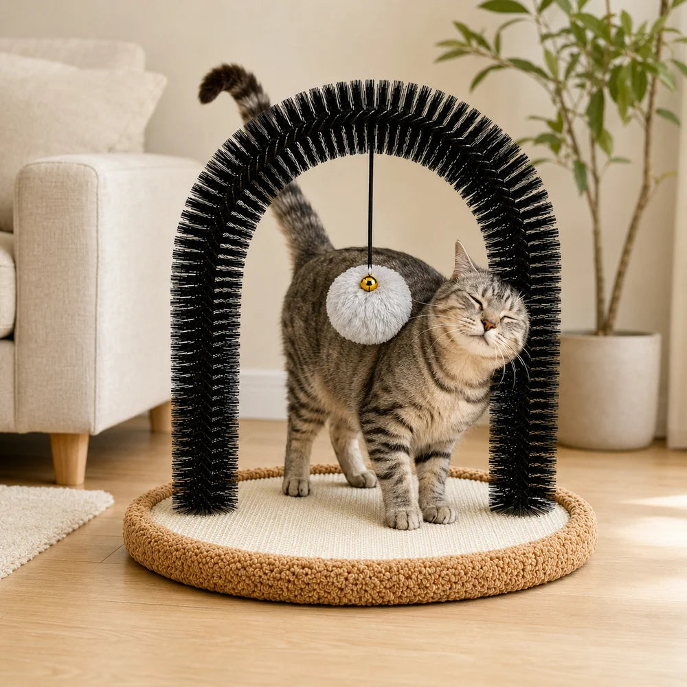 Cat Self Groomer Arch With Sisal Scratcher And Hanging Toy