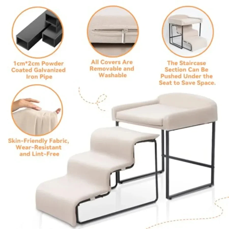Comfortable Plush Dog Window Perch With Stairs For Pets
