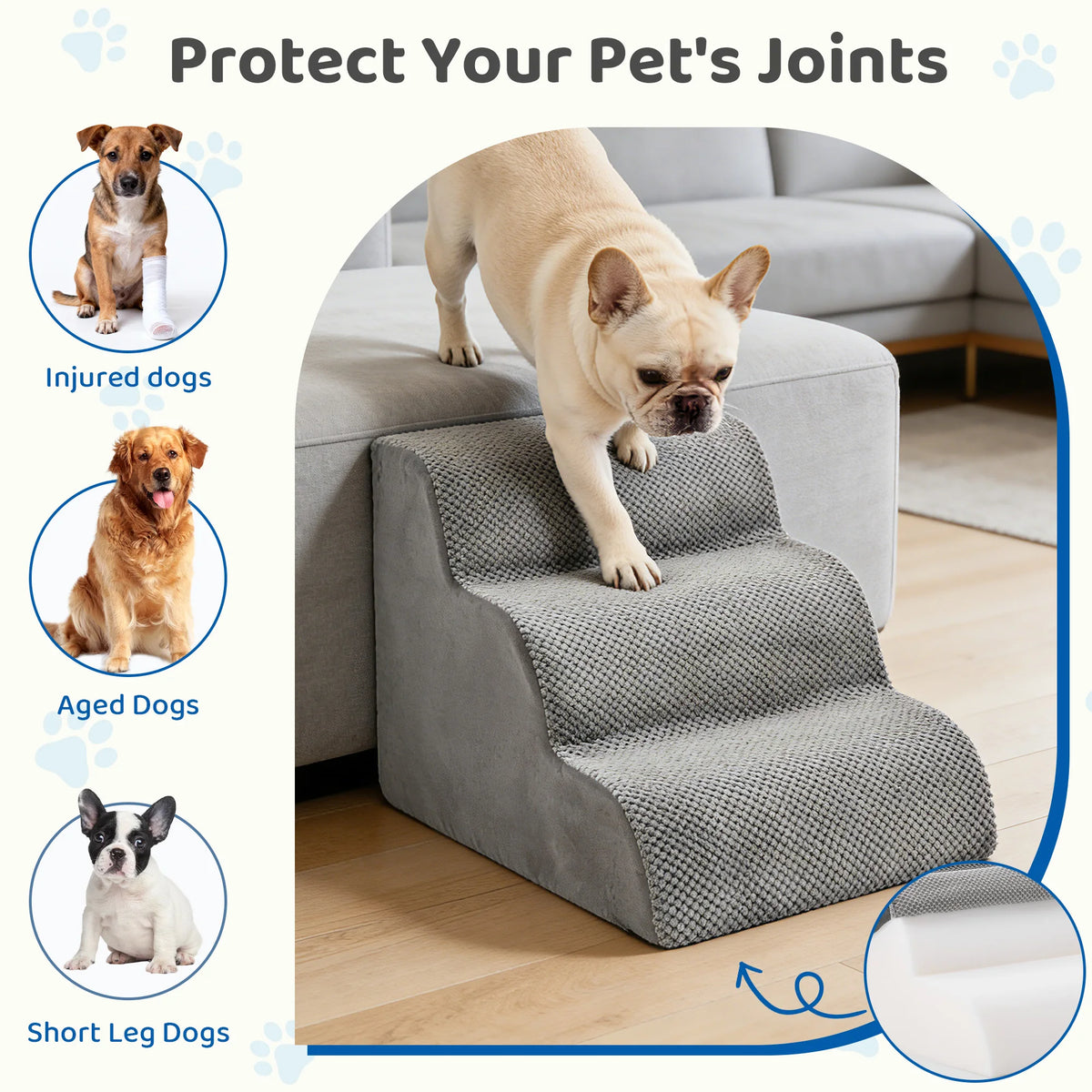 Curved High Density Foam Pet Stairs And Indoor Ramp
