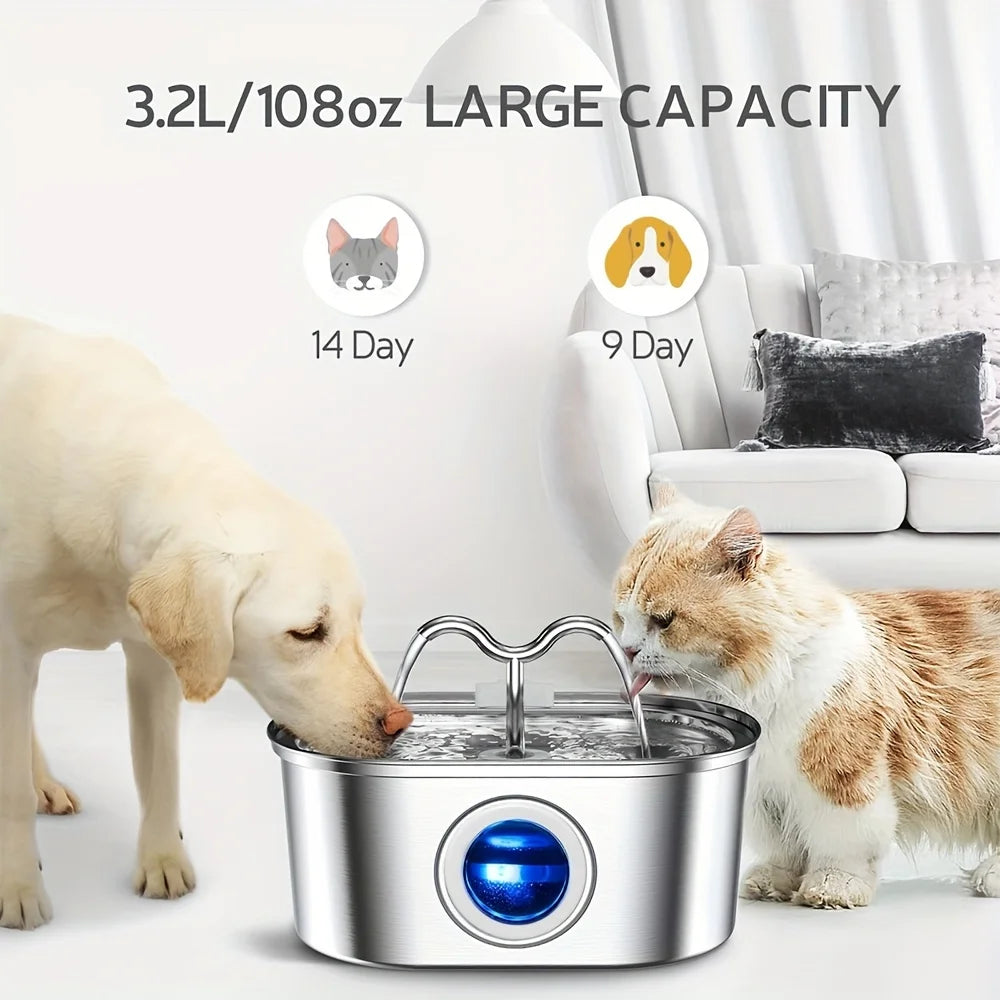 Stainless Steel Cat Water Fountain With Continuous Flow Design
