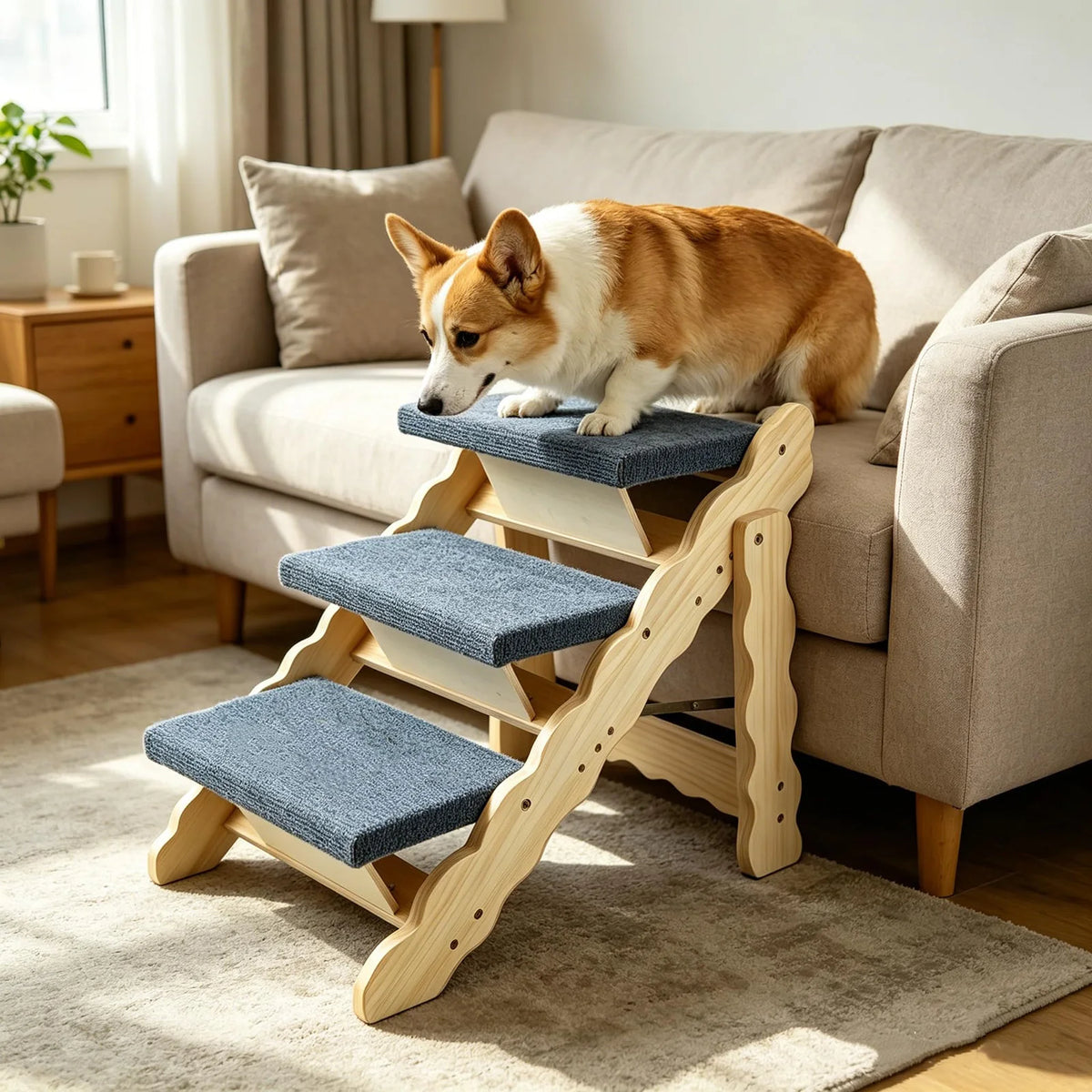 DishyKooker Indoor Wooden Pet Stairs And Folding Ramp