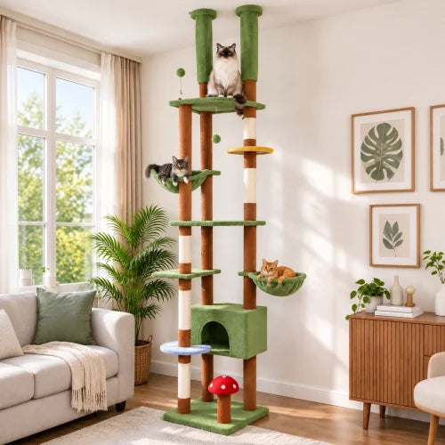 Mushroom Cat Tree Multi Level Indoor Cat Tower with Sisal Scratching Posts Cozy Condo and Plush Platforms for Climbing