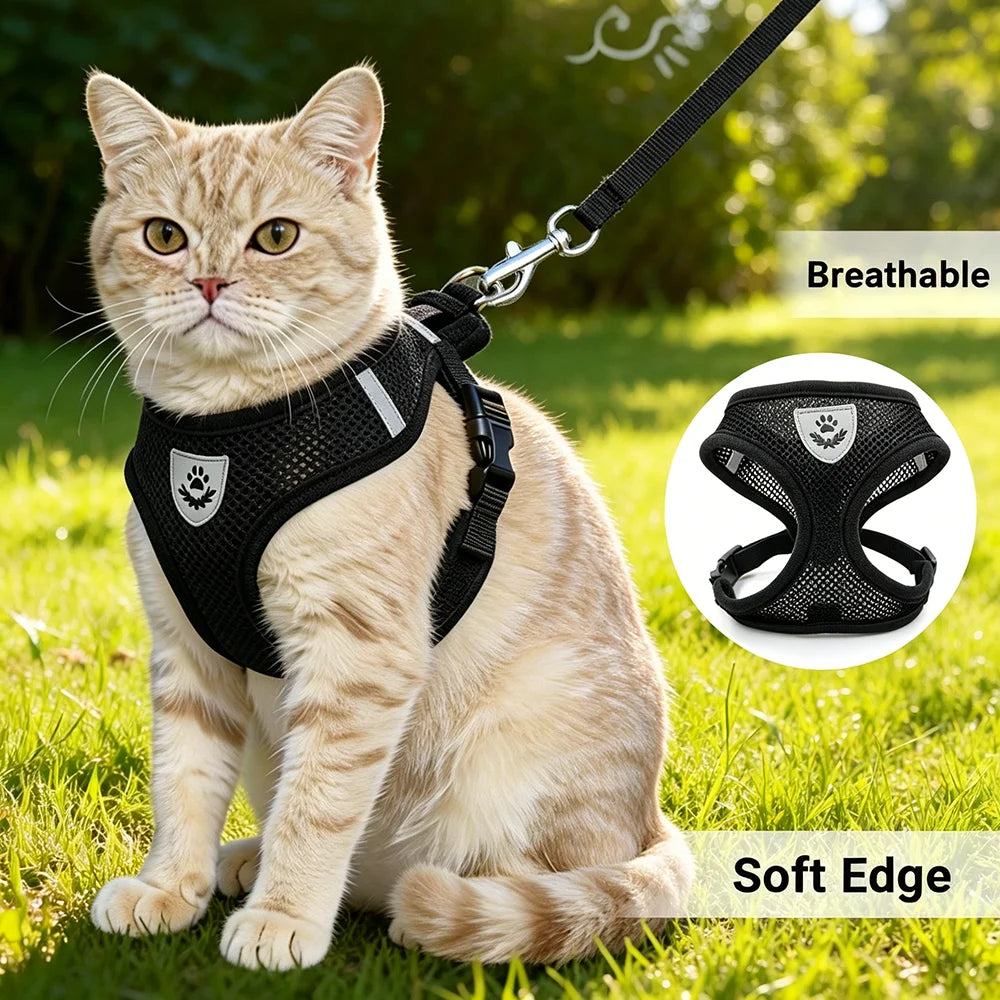 Adjustable Reflective Dog And Cat Harness Leash Walking Set