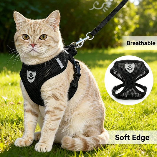 Adjustable Reflective Dog And Cat Harness Leash Walking Set