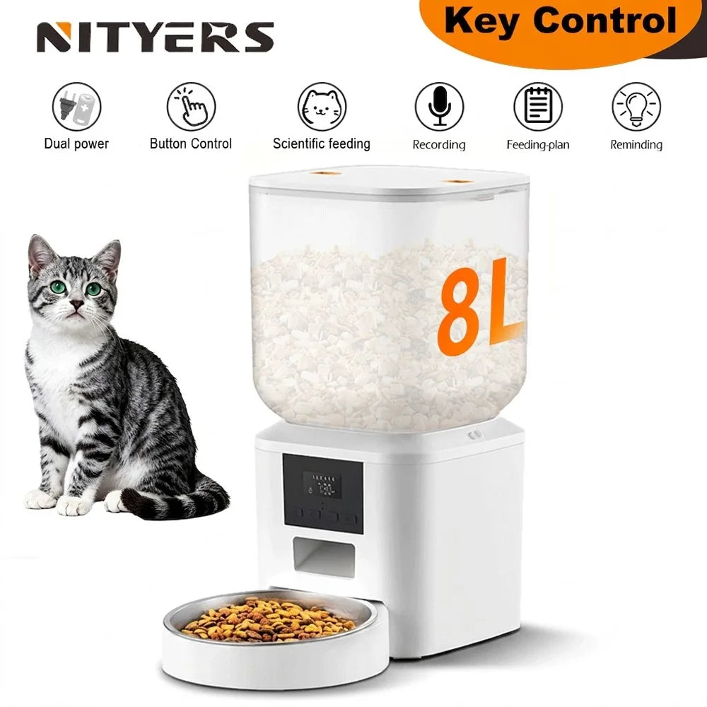 Nityers Cat Feeder With Voice Recorder And Stainless Steel Bowl