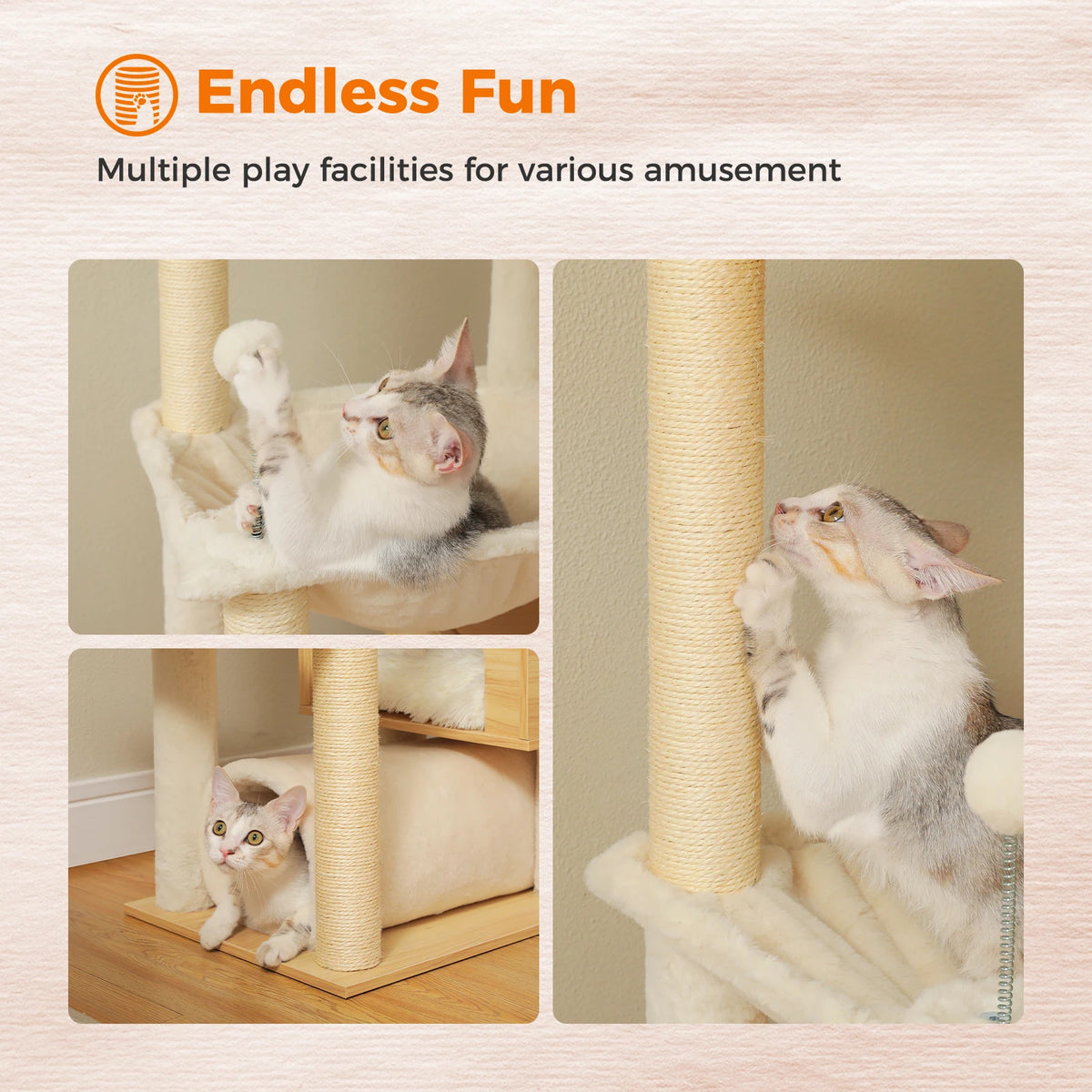 PAWZ Road Adjustable Wooden Cat Tree with Sisal Scratching Posts