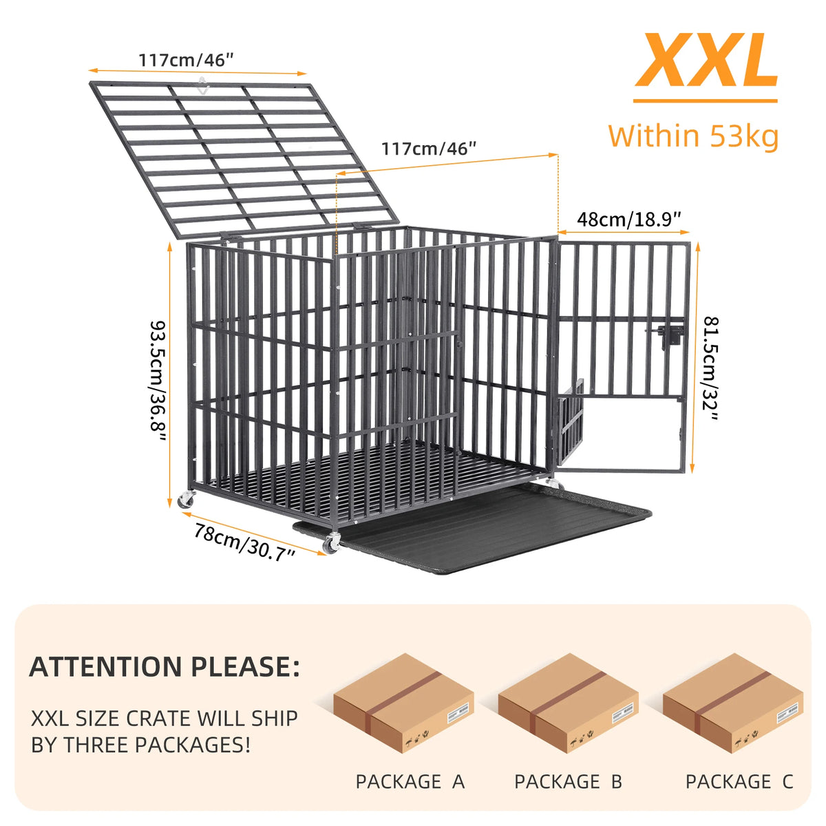 Bingopaw Heavy Duty Metal Dog Crate With Three Doors