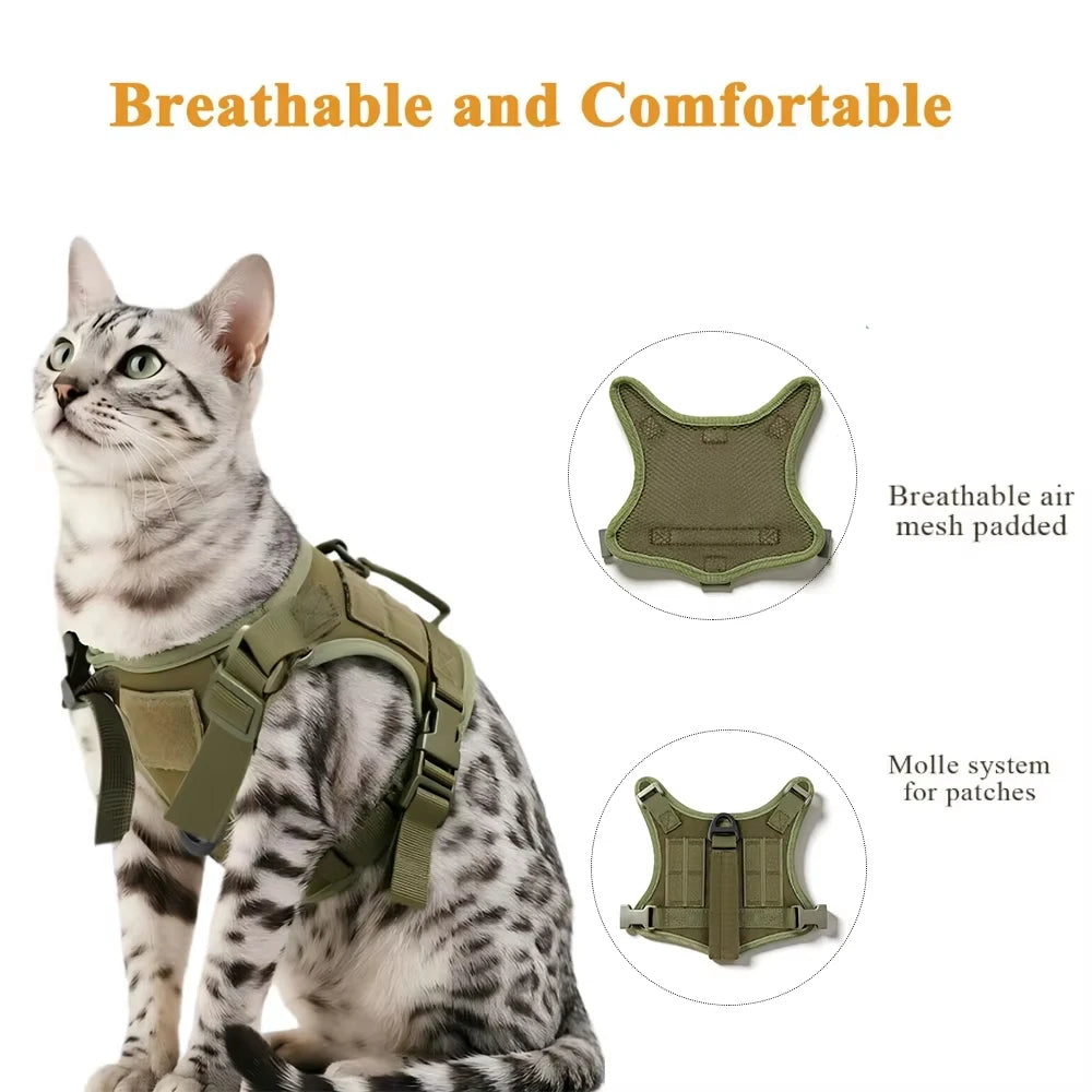 Petravel Adjustable Tactical Cat Harness Vest And Leash Set