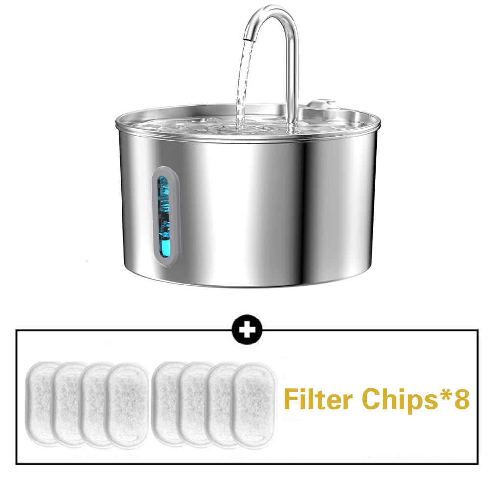 Stainless Steel Silent Cat Water Fountain Led Pet Dispenser