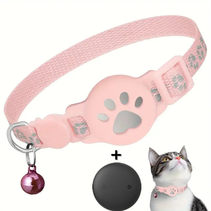 AirTag Cat Collar Reflective Paw Pattern Fit iOS Android System Quick Release Buckle Waterproof Anti-Lost Collar for Small Cats