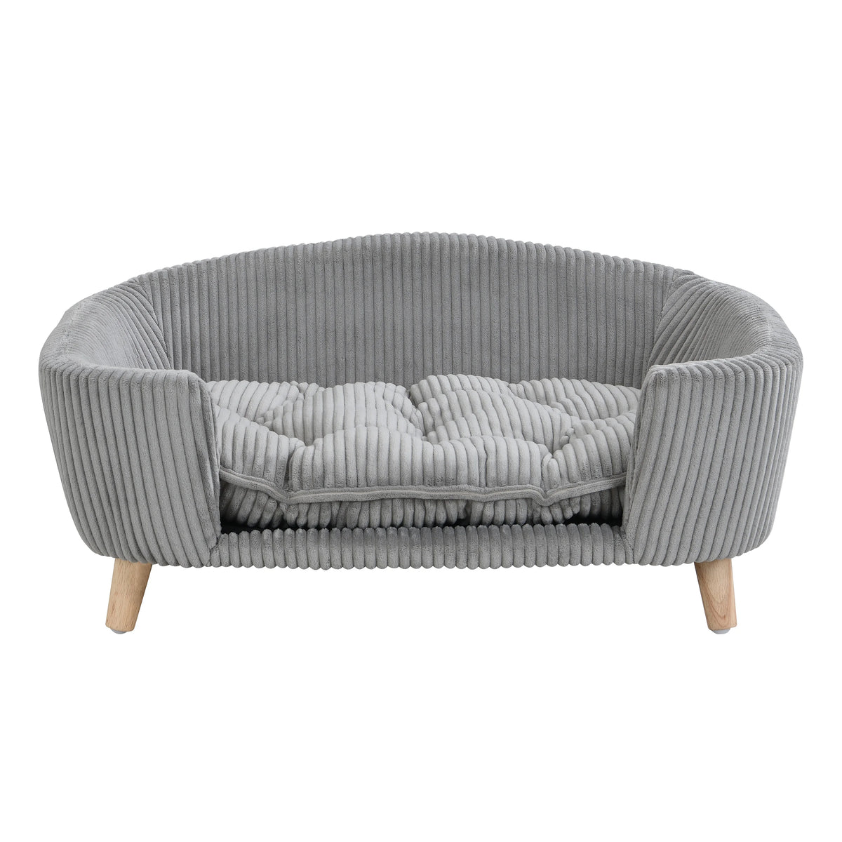 Elevated Corduroy Pet Sofa Bed With Rubber Wood Legs